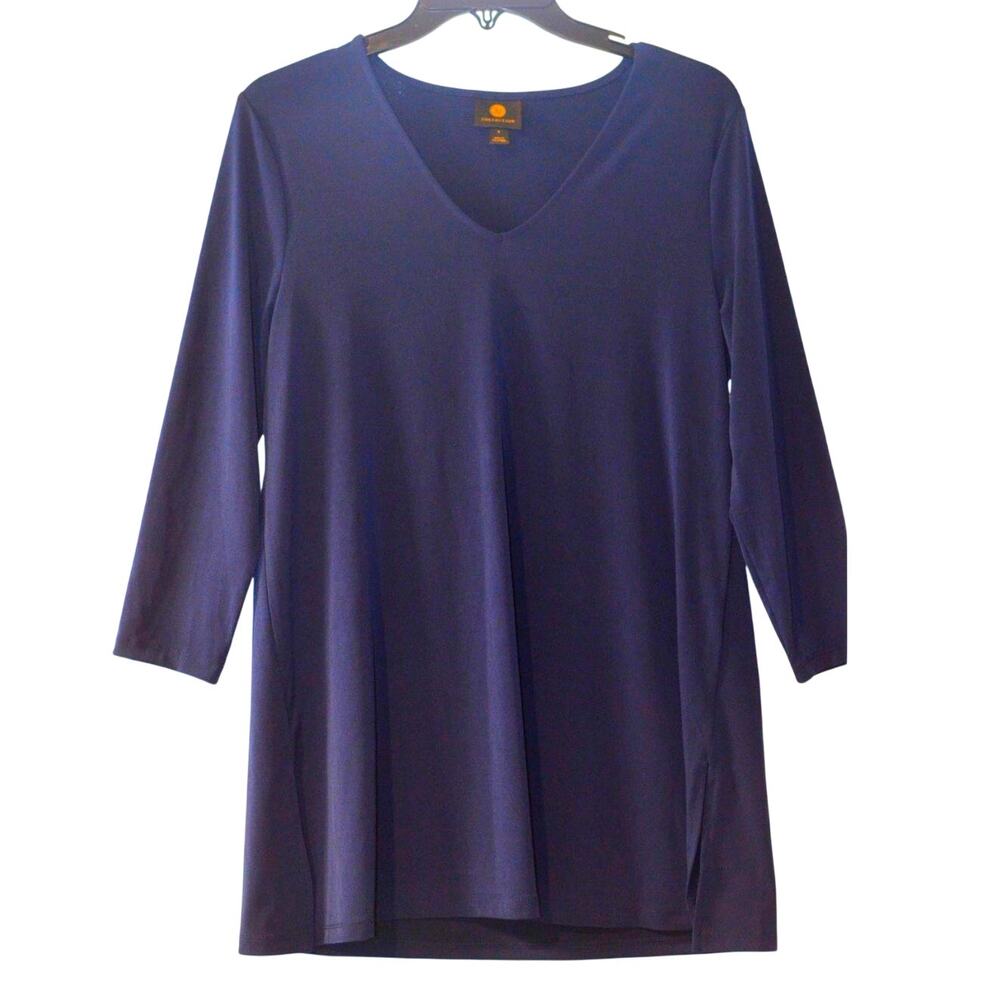 JM Collection Women's 3/4-Sleeve Swing V-Neck Top in Intrepid Blue